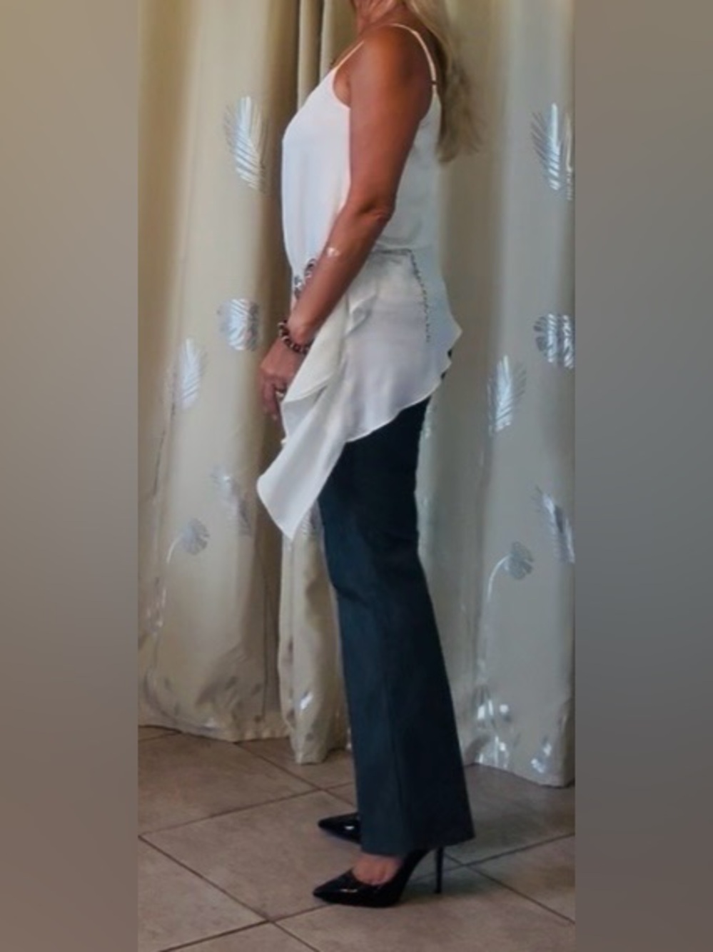 Lulu's Cream V-Neck Asymmetrical Draped Cami - Picture 8 of 10